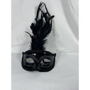 Black And Silver Mardi‎ Gras Feather Mask Masquerade Sequins Sparkle